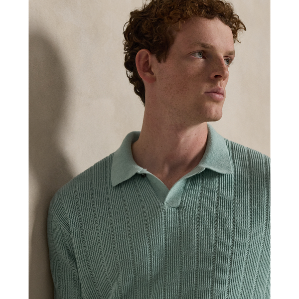 Pale Blue Linen Open Collar Jumper Polo Ralph Lauren 6