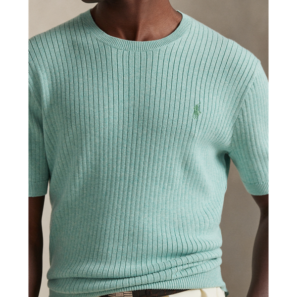 Green Swallow Heather Rib-Knit Cotton Short Sleeve Jumper Polo Ralph Lauren 6