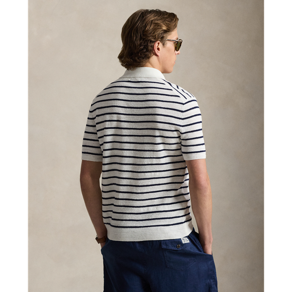 Polo Ralph Lauren 스트라이프 코튼 리넨 폴로 칼라 스웨터 덱워시 화이트 콤보 5