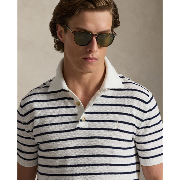 Polo Ralph Lauren 스트라이프 코튼 리넨 폴로 칼라 스웨터 덱워시 화이트 콤보 6