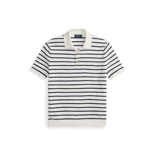 Polo Ralph Lauren 스트라이프 코튼 리넨 폴로 칼라 스웨터 덱워시 화이트 콤보 2