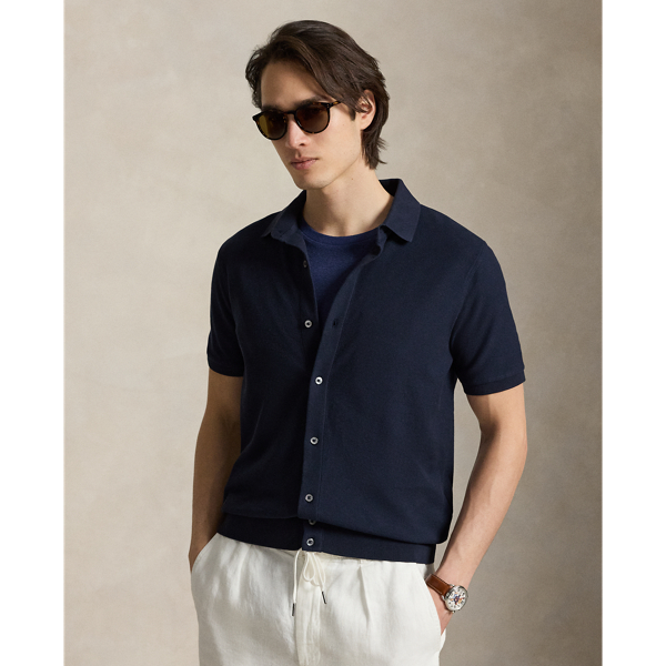 Classic Fit Striped Linen Camp Shirt