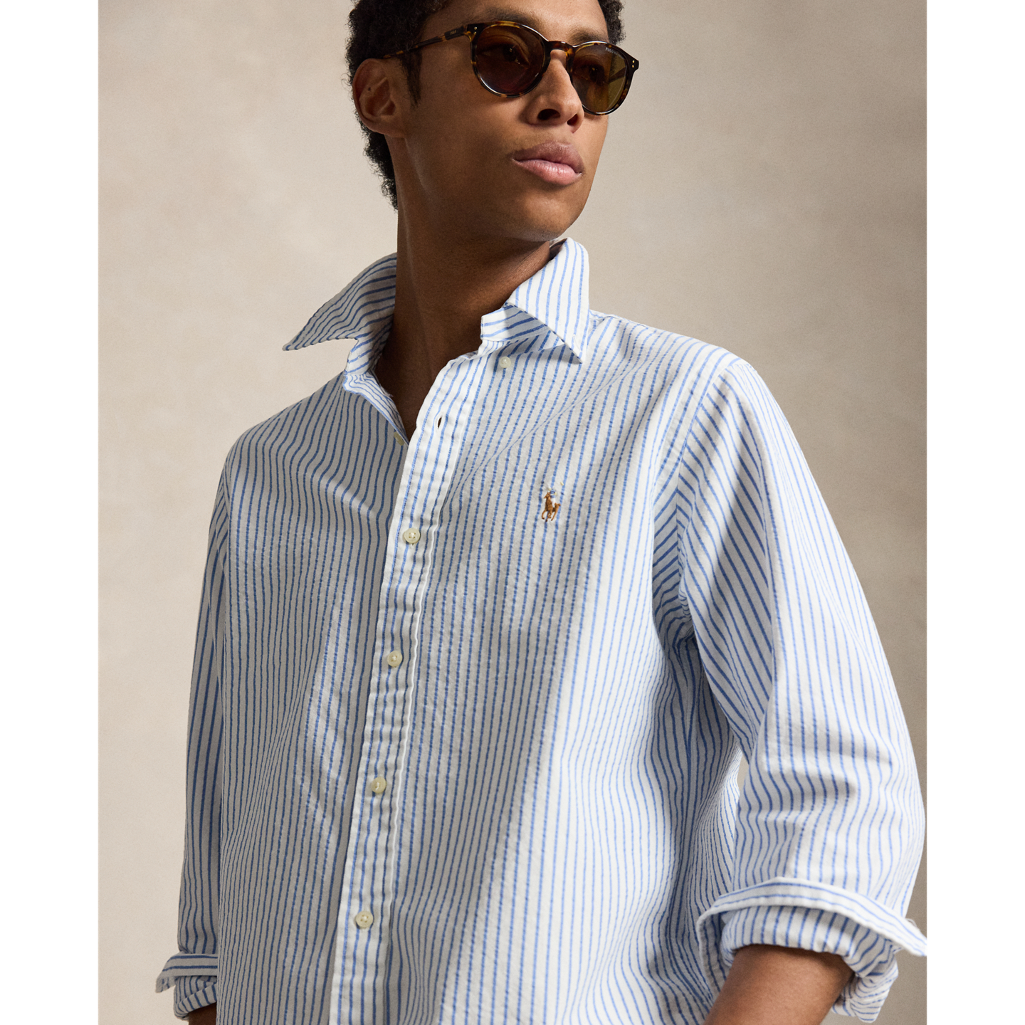 Polo Ralph Lauren Рубашки Ralph Lauren Classic Fit Seersucker Oxford, цвет: Белый / Синий — фото 3