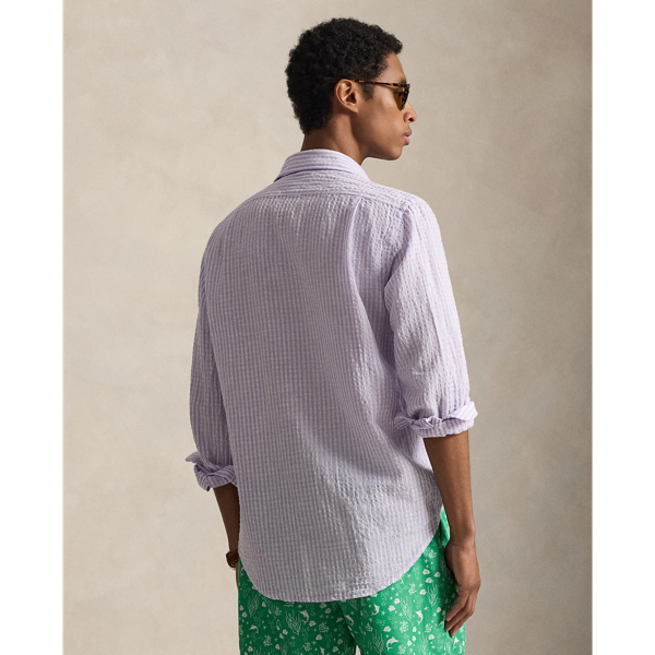 Lavender White Classic Fit Striped Seersucker Shirt Polo Ralph Lauren 5