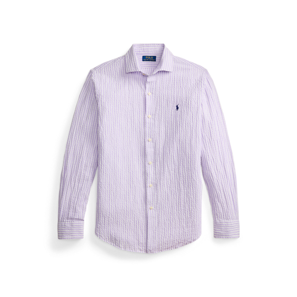Lavender White Classic Fit Striped Seersucker Shirt Polo Ralph Lauren 2