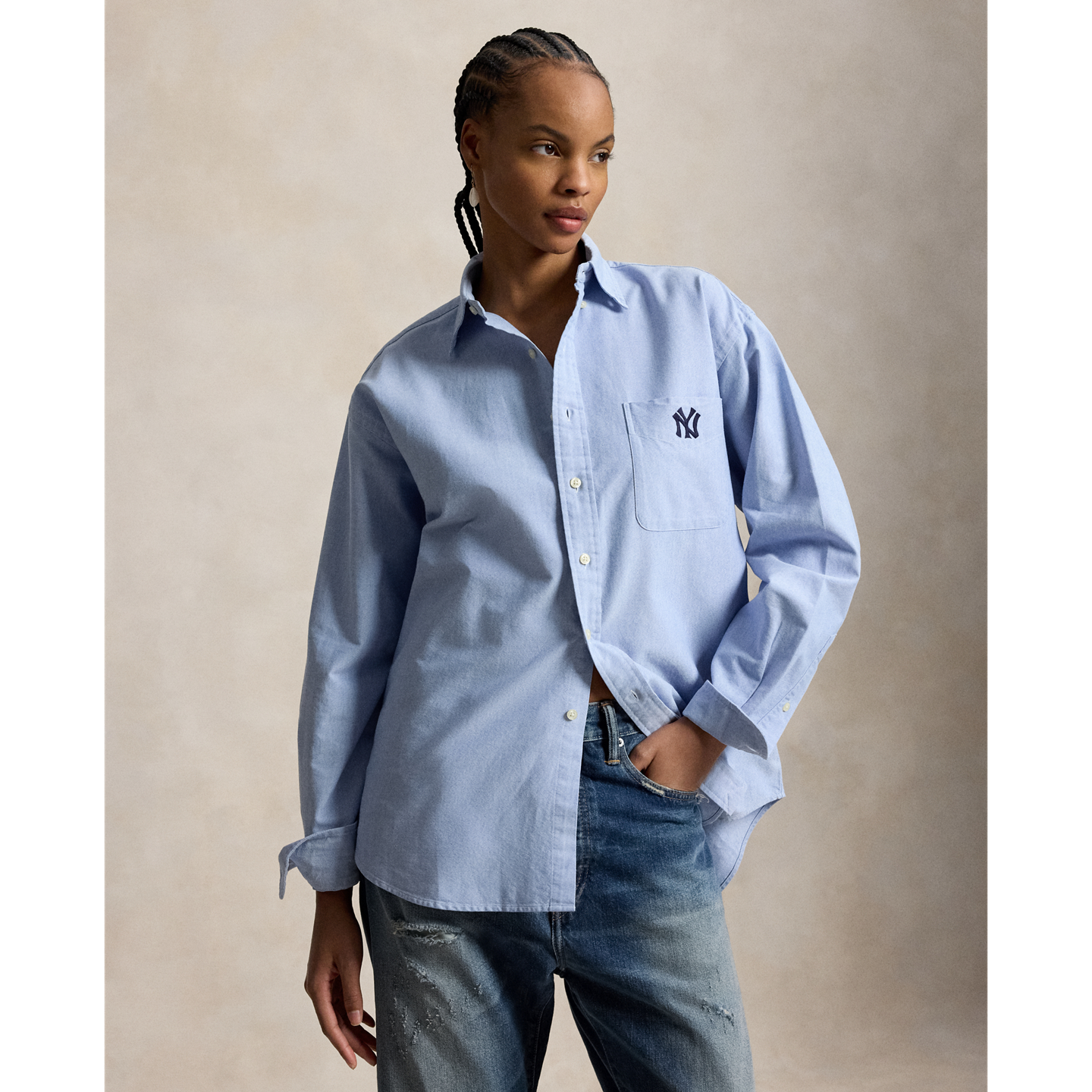 Мужские рубашки Polo Ralph Lauren Yankees Oxford, цвет: Синий — фото 2