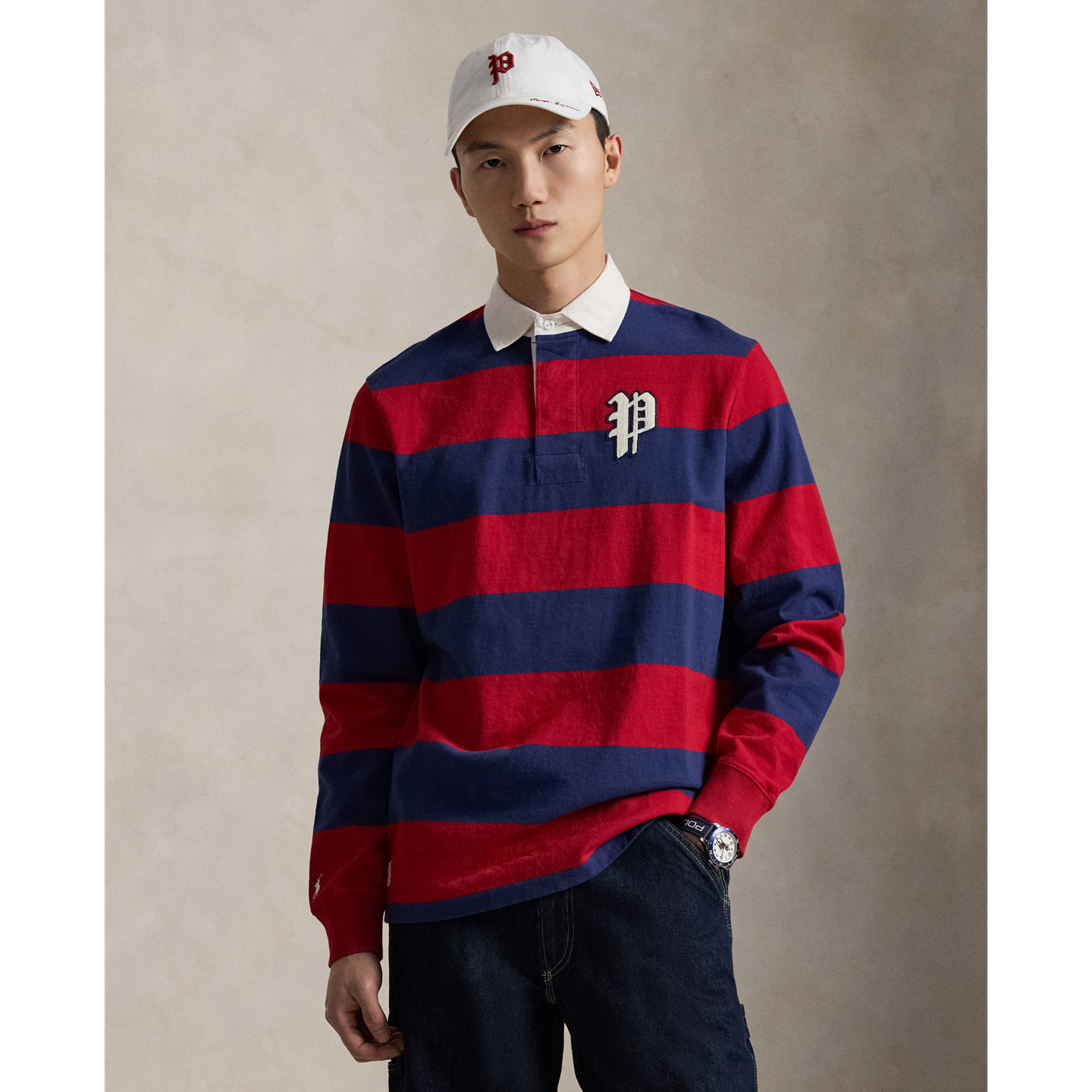 Мужские рубашки Polo Ralph Lauren Phillies Rugby, цвет: Красный / Кобальтовый — фото 1