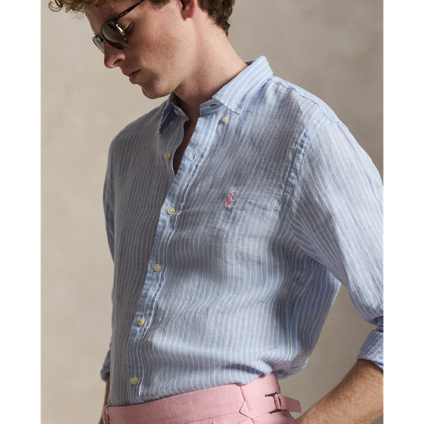Blue White Slim Fit Striped Linen Shirt Polo Ralph Lauren 6