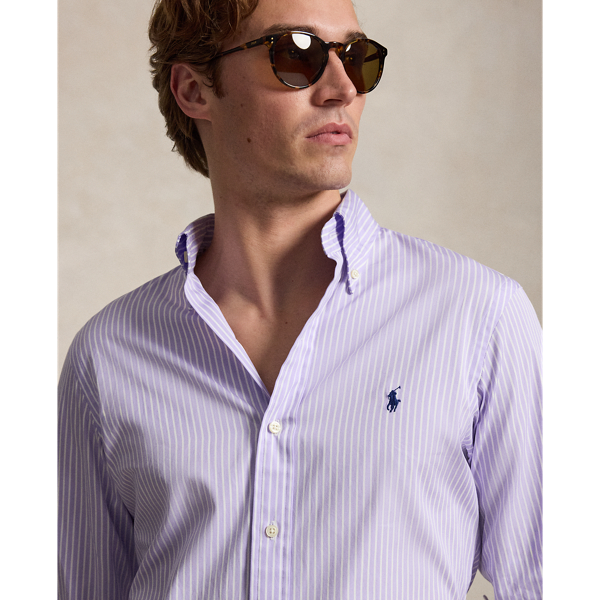 Powder Purple White Custom Fit Striped Poplin Shirt Polo Ralph Lauren 6