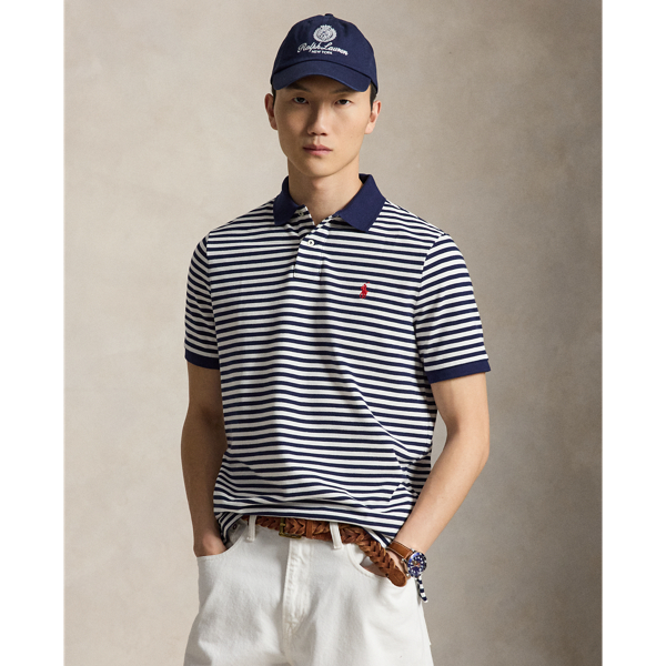 Classic Fit Striped Mesh Polo Shirt