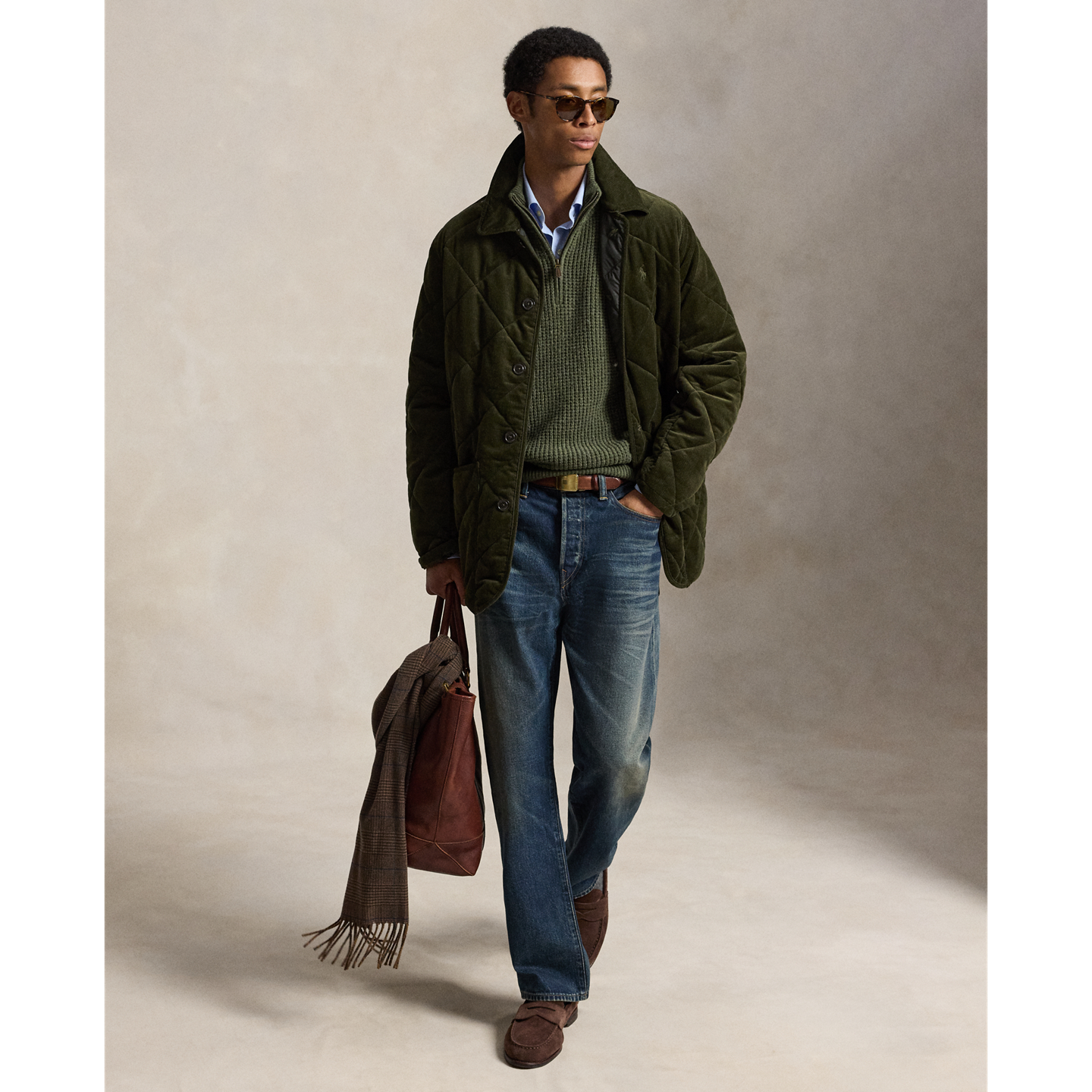 Мужское пальто Polo Ralph Lauren Quilted Corduroy Barn, цвет: Оливковый — фото 1