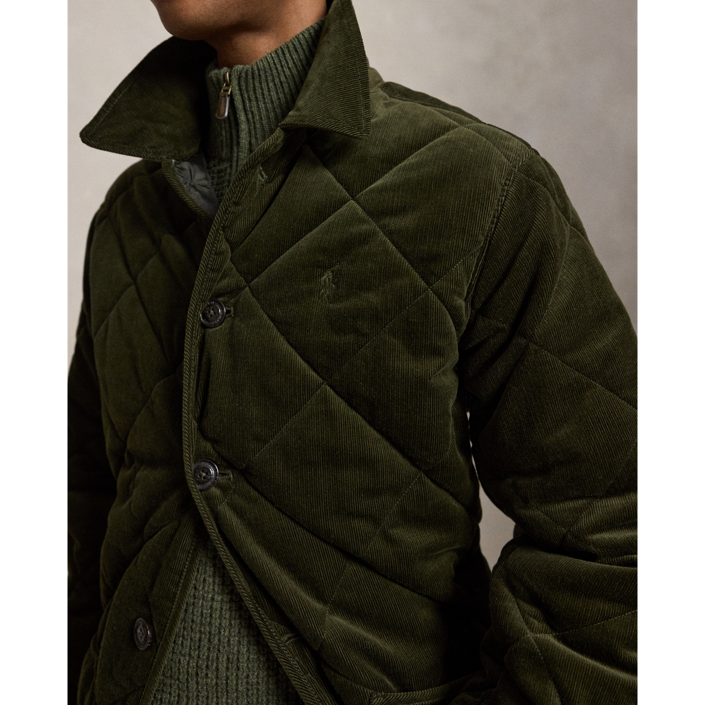 Мужское пальто Polo Ralph Lauren Quilted Corduroy Barn, цвет: Оливковый — фото 3