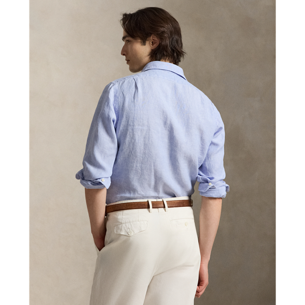 Office Blue White Wimbledon Classic Fit Linen Shirt Polo Ralph Lauren 4