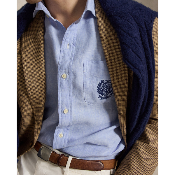 Office Blue White Wimbledon Classic Fit Linen Shirt Polo Ralph Lauren 5