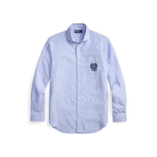 Office Blue White Wimbledon Classic Fit Linen Shirt Polo Ralph Lauren 2