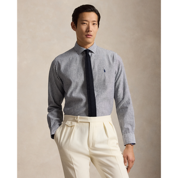 Camicia in seersucker a righe Custom-Fit Polo Ralph Lauren in Blu navy Newport/Bianco 1