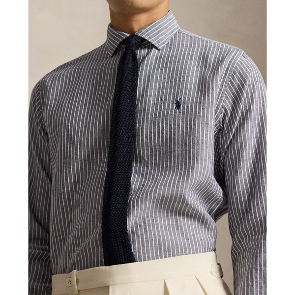 Camicia in seersucker a righe Custom-Fit Polo Ralph Lauren in Blu navy Newport/Bianco 6