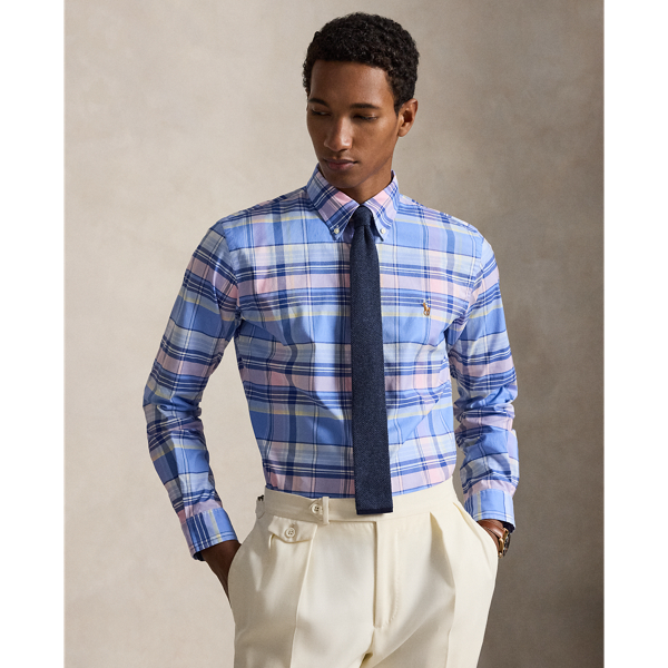 Custom Fit Plaid Stretch Oxford Shirt