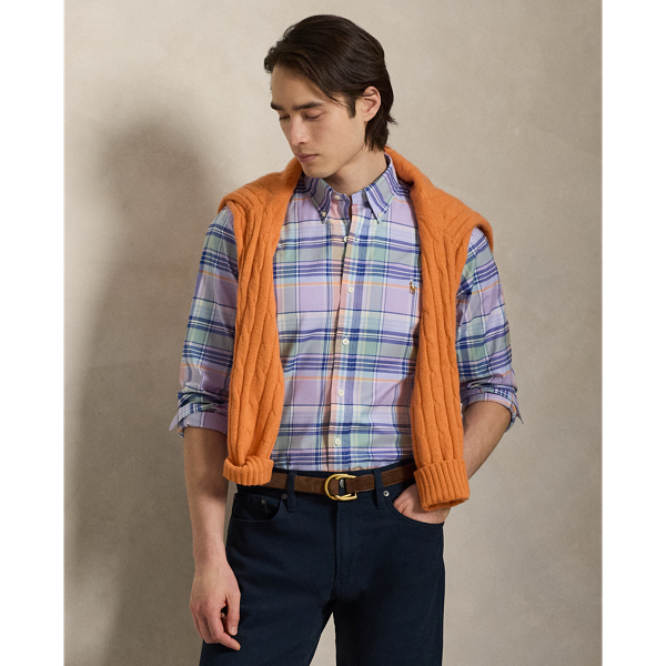 Custom Fit Plaid Stretch Oxford Shirt