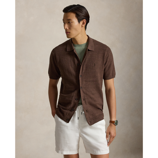 Polo Ralph Lauren 코튼 리넨 숏 슬리브 카디건 너트메그 브라운 헤더 1