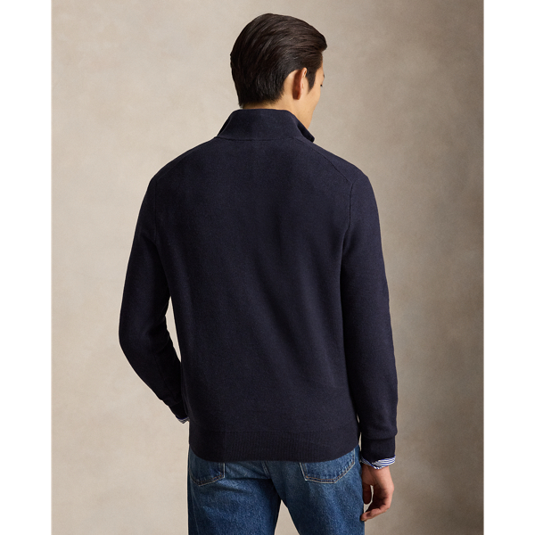 Pull demi-zipp&eacute; en coton piqu&eacute; Polo Ralph Lauren en Marine chin&eacute; 5