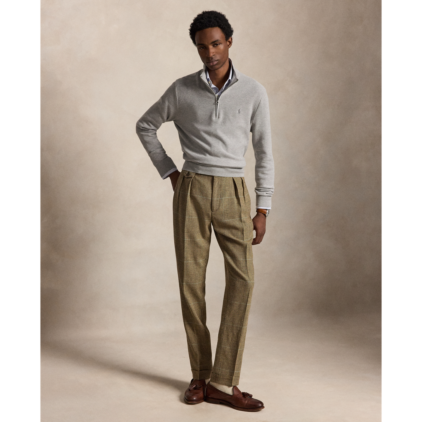 Мужской свитер Ralph Lauren Mesh-Knit Cotton Quarter-Zip, цвет: Меланжевый — фото 1