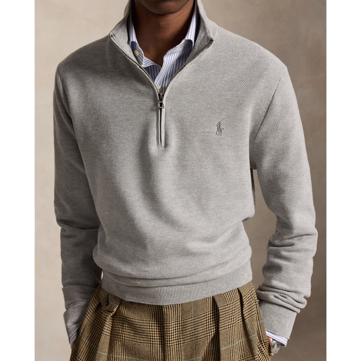 Мужской свитер Ralph Lauren Mesh-Knit Cotton Quarter-Zip, цвет: Меланжевый — фото 3