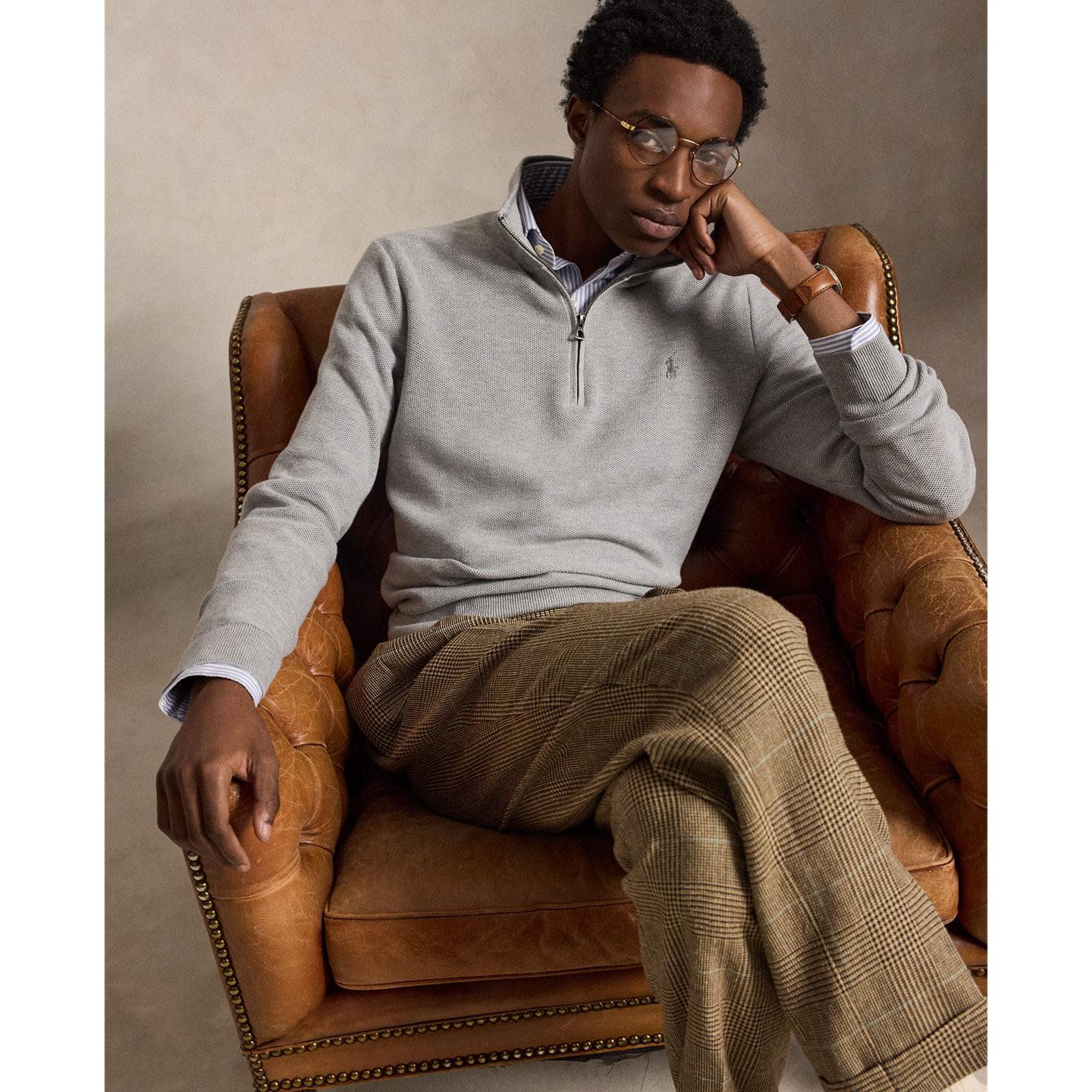 Мужской свитер Ralph Lauren Mesh-Knit Cotton Quarter-Zip, цвет: Меланжевый — фото 4