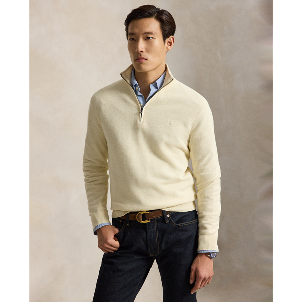 Andover Cream Mesh-Knit Cotton Quarter-Zip Jumper Polo Ralph Lauren 1