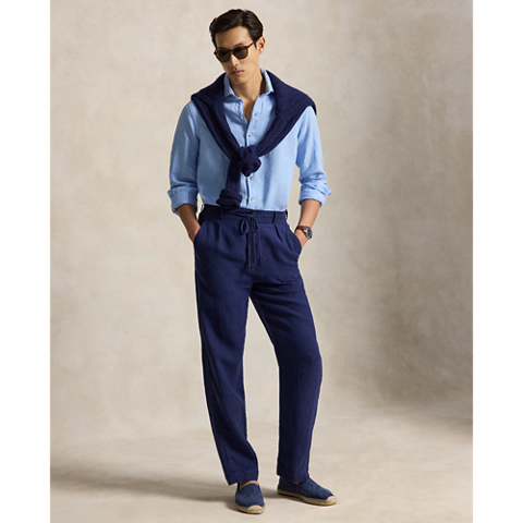 Мужская рубашка Ralph Lauren Classic Fit Linen, цвет: Синий
