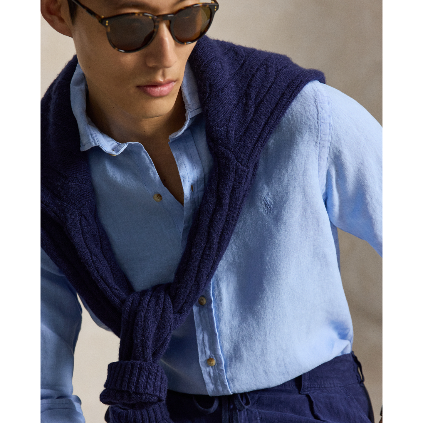 Мужская рубашка Ralph Lauren Classic Fit Linen, цвет: Синий — фото 3