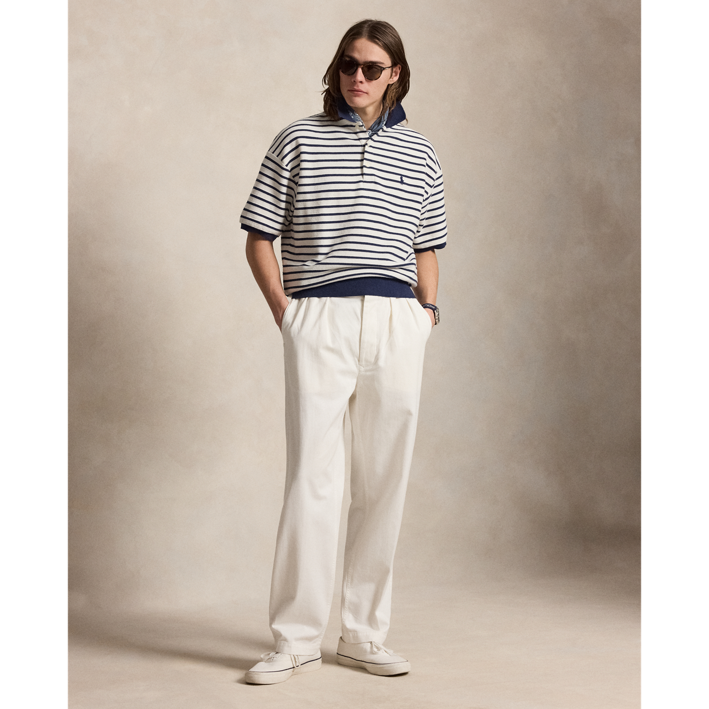 Мужское поло Ralph Lauren Relaxed Fit Striped Textured Polo, цвет: Тёмно-синий — фото 1