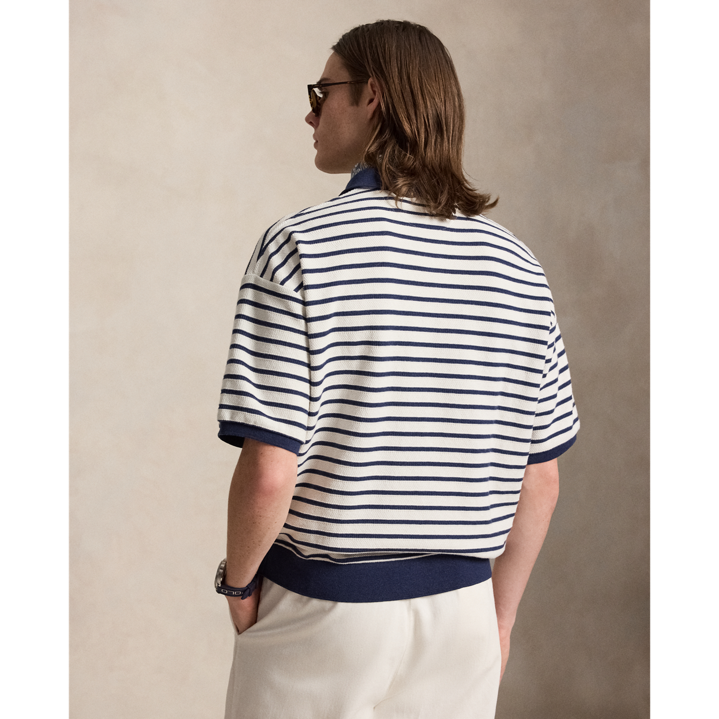 Мужское поло Ralph Lauren Relaxed Fit Striped Textured Polo, цвет: Тёмно-синий — фото 2