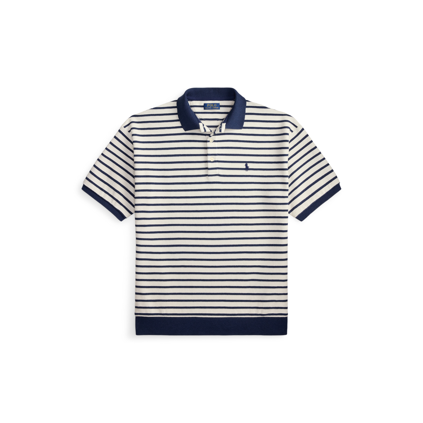 Мужское поло Ralph Lauren Relaxed Fit Striped Textured Polo, цвет: Тёмно-синий — фото 4