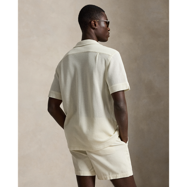 Pale Cream Textured Pointelle Camp Shirt Polo Ralph Lauren 5