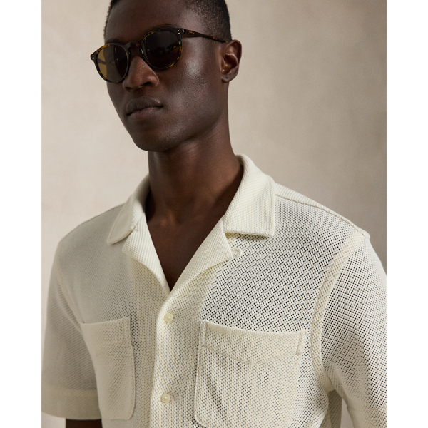 Pale Cream Textured Pointelle Camp Shirt Polo Ralph Lauren 6