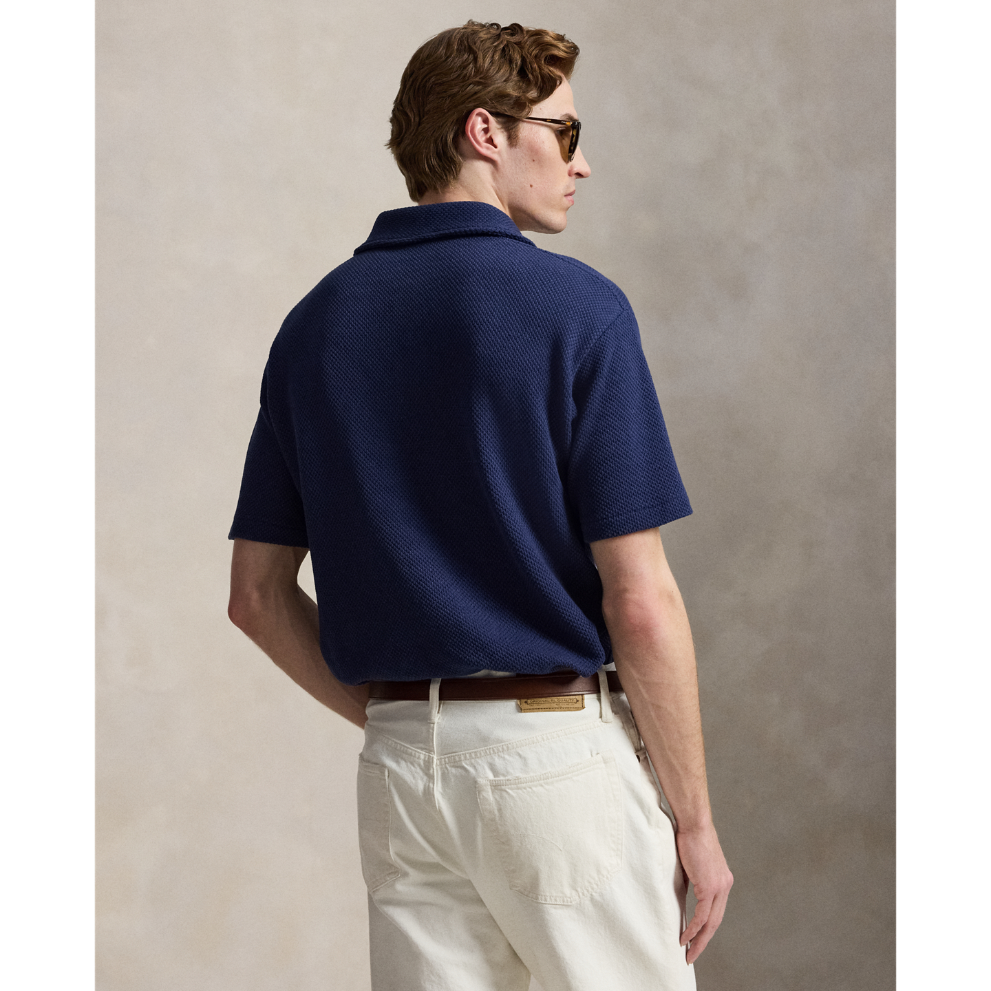 Мужская рубашка-поло Ralph Lauren Standard Fit из фактурного пике, цвет: Тёмно-синий — фото 2