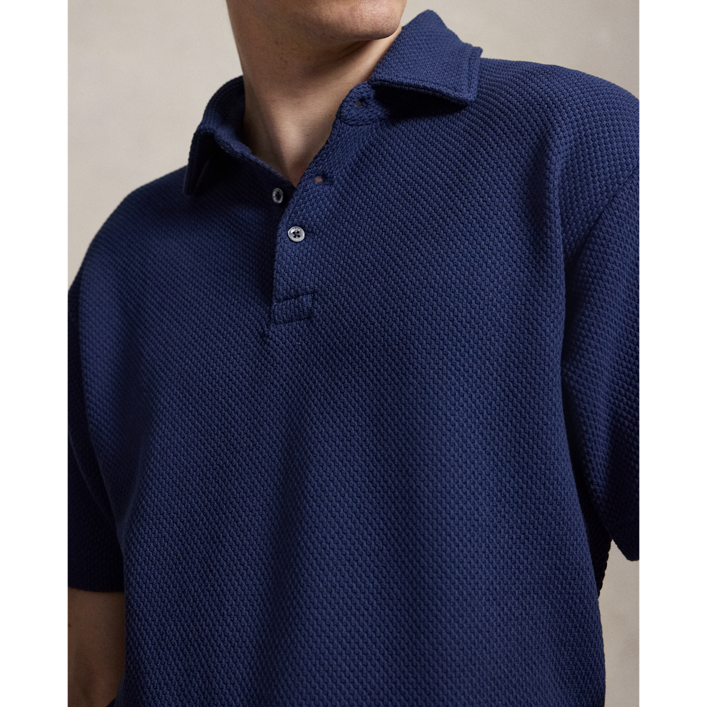 Мужская рубашка-поло Ralph Lauren Standard Fit из фактурного пике, цвет: Тёмно-синий — фото 3