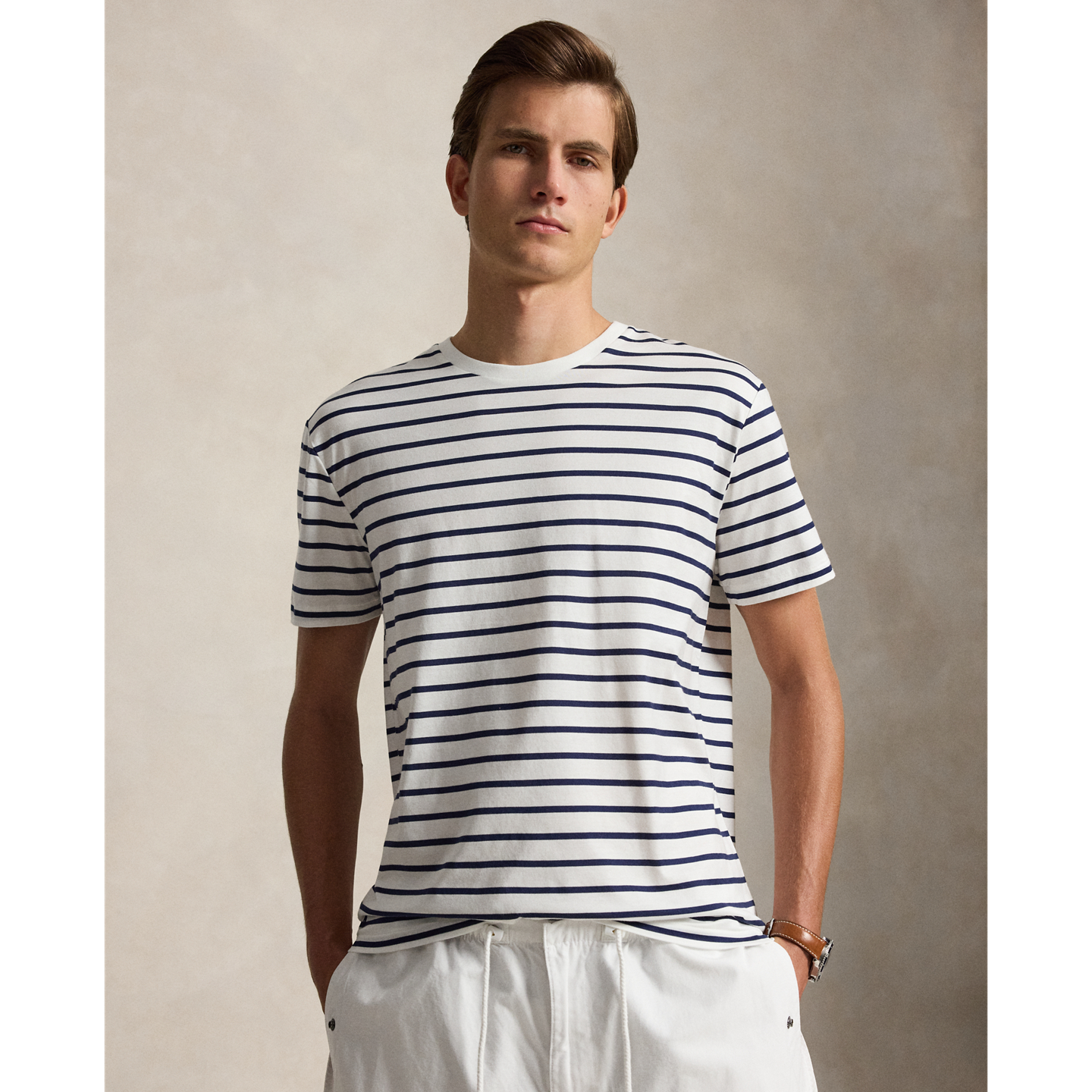 Мужская футболка Ralph Lauren Standard Fit Striped Lisle, цвет: Белый / Тёмно-синий — фото 4