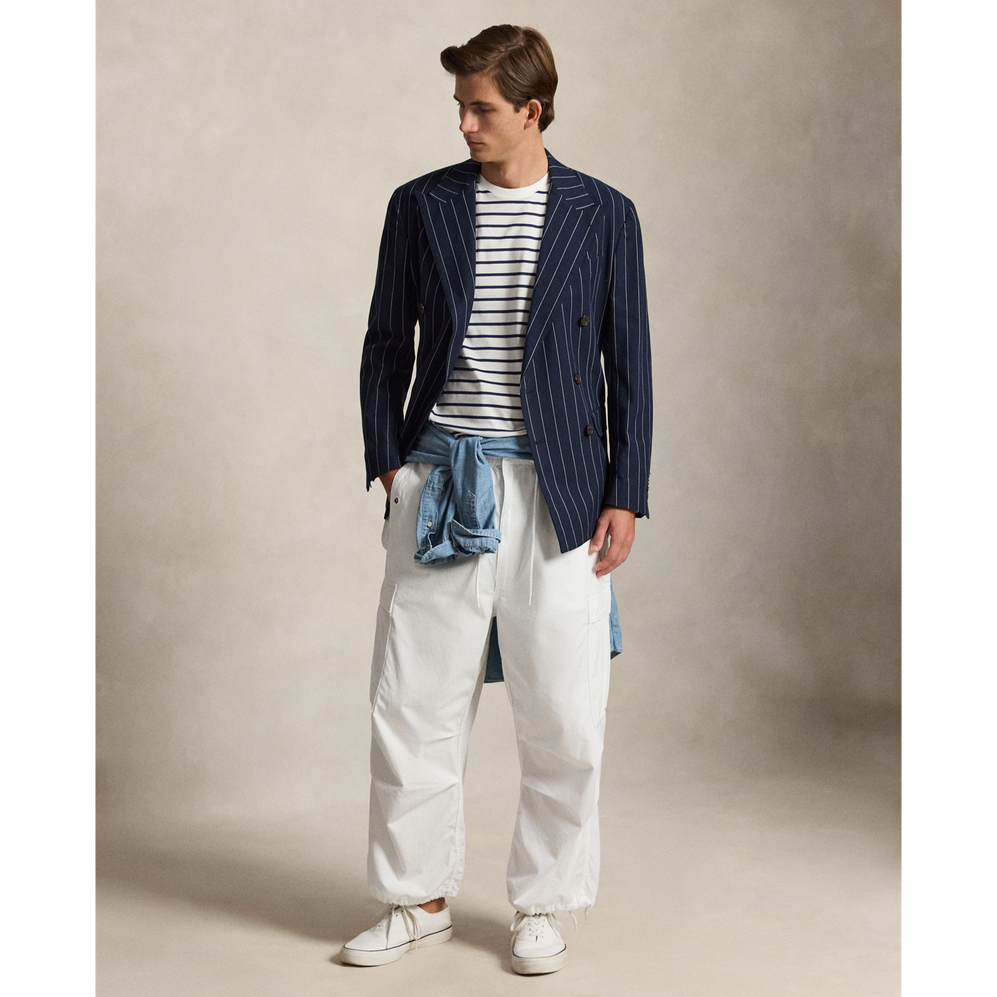 Мужская футболка Ralph Lauren Standard Fit Striped Lisle, цвет: Белый / Тёмно-синий — фото 1