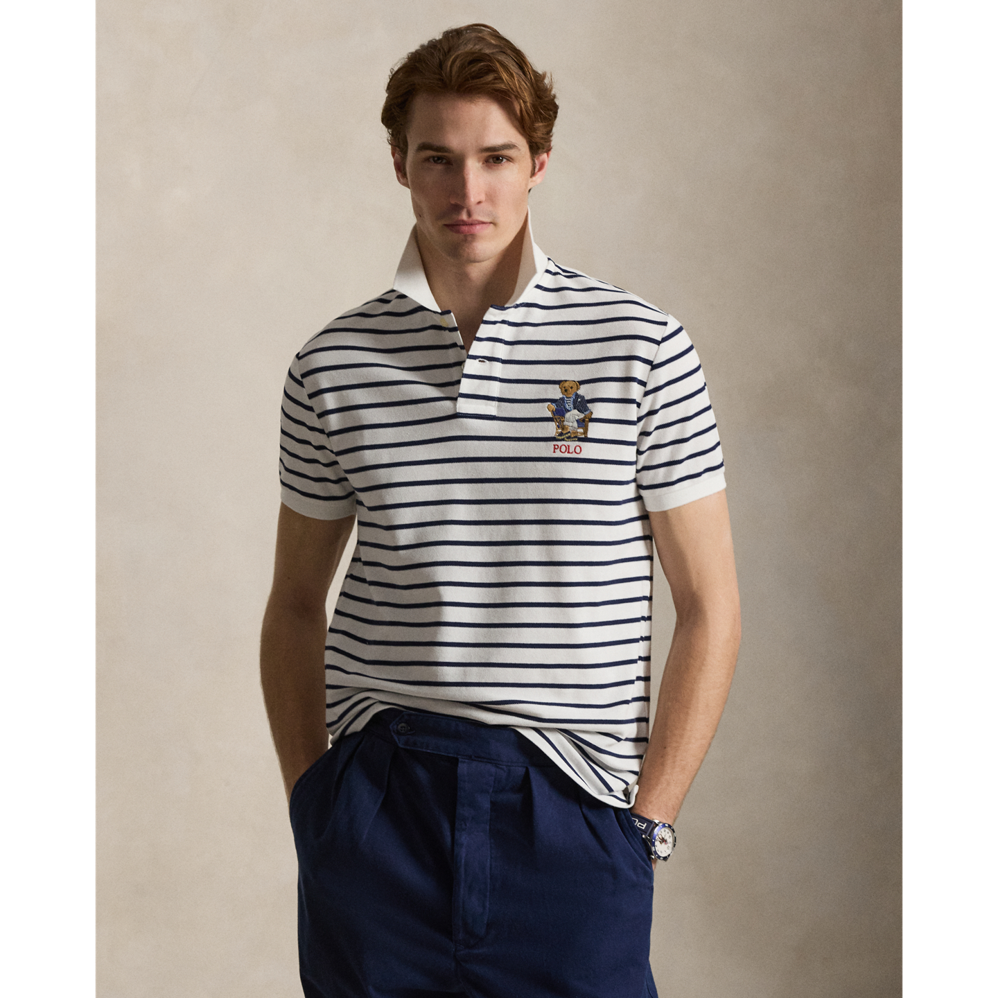 Мужское поло Ralph Lauren Custom Slim Fit Polo Bear Polo, цвет: Белый — фото 4