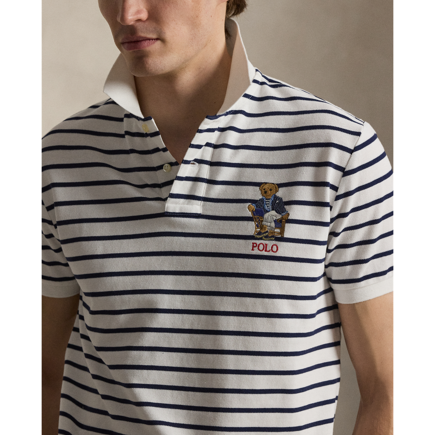 Мужское поло Ralph Lauren Custom Slim Fit Polo Bear Polo, цвет: Белый — фото 3