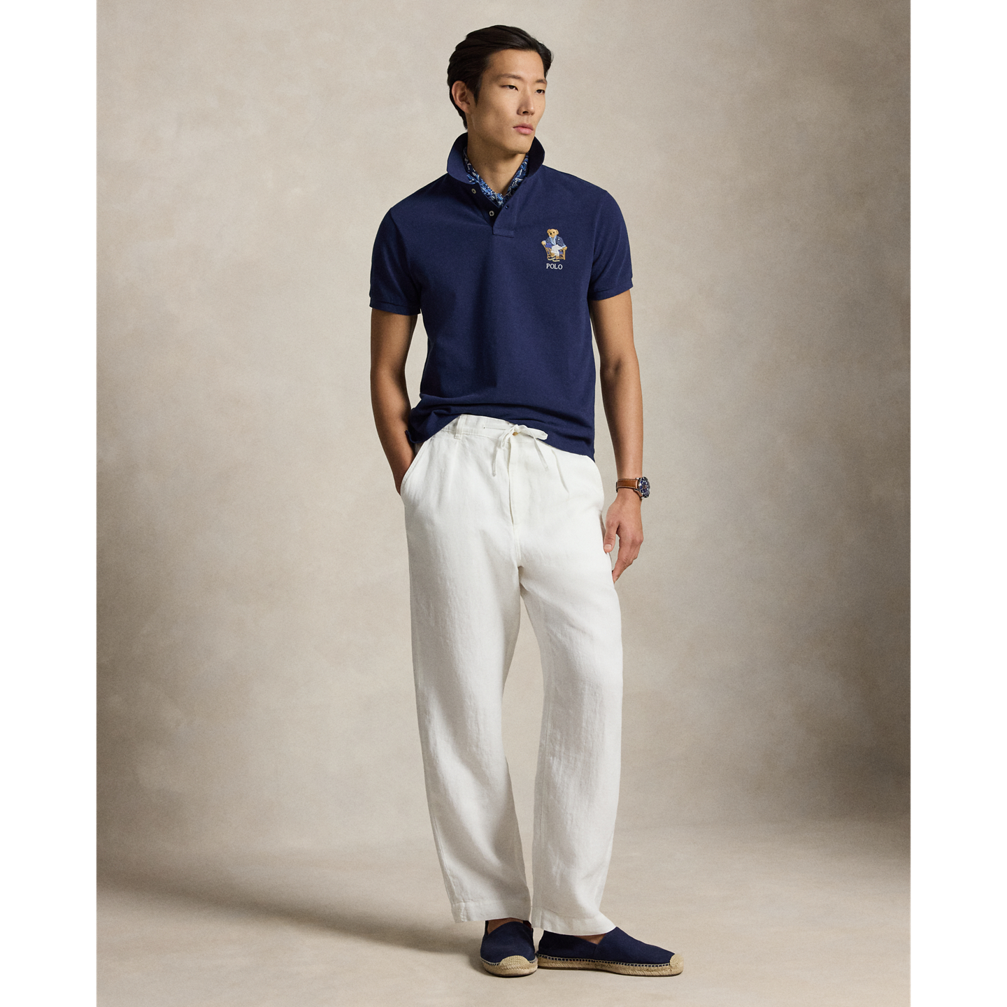 Мужское поло Ralph Lauren Custom Slim Fit Polo Bear Polo, цвет: Тёмно-синий — фото 1