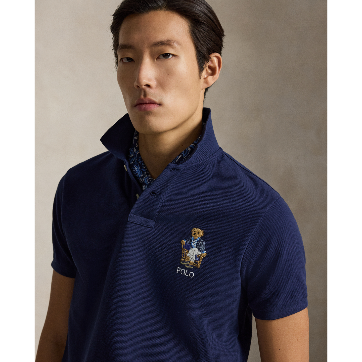 Мужское поло Ralph Lauren Custom Slim Fit Polo Bear Polo, цвет: Тёмно-синий — фото 3