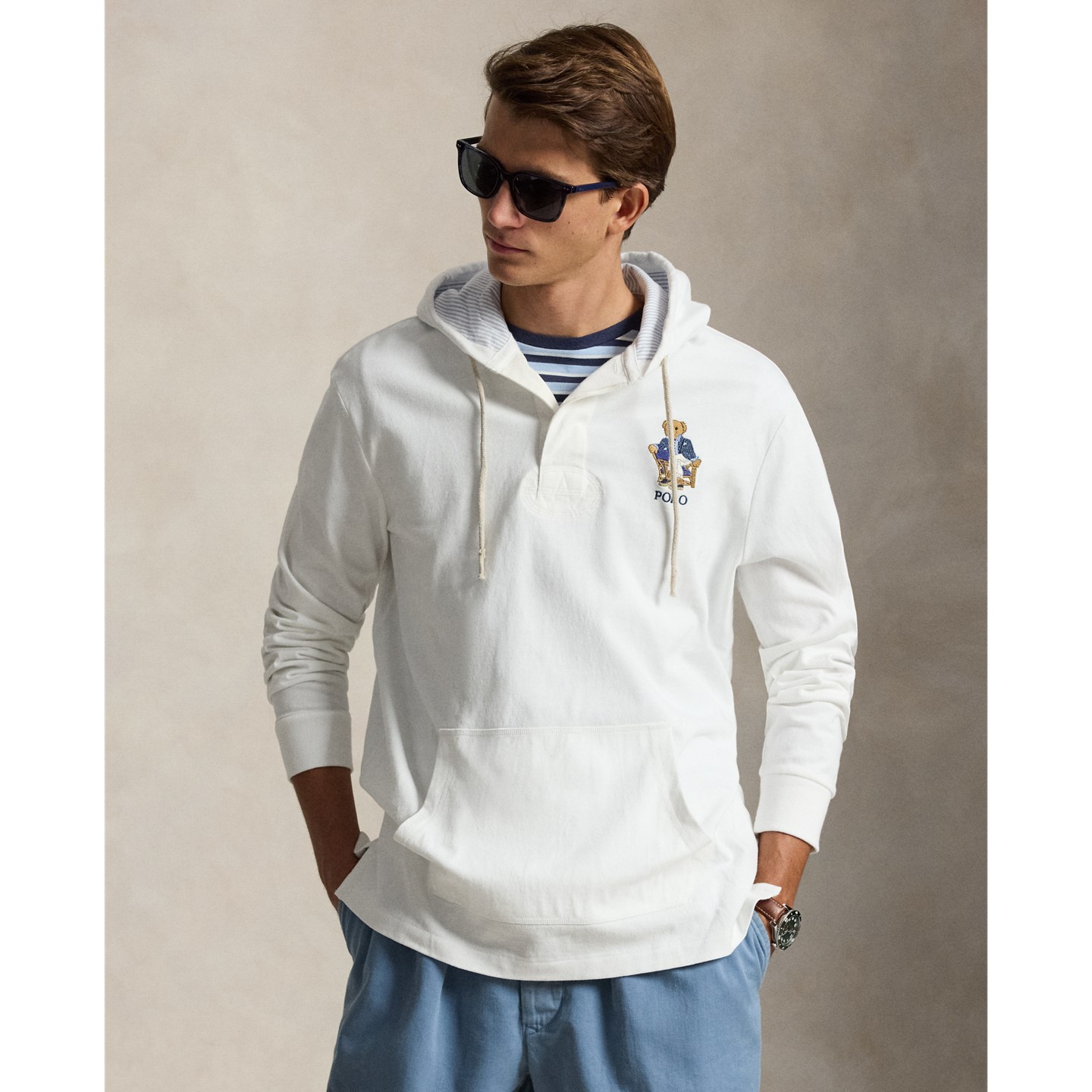 Рубашки Ralph Lauren Polo Bear Hooded Rugby, цвет: Белый — фото 4