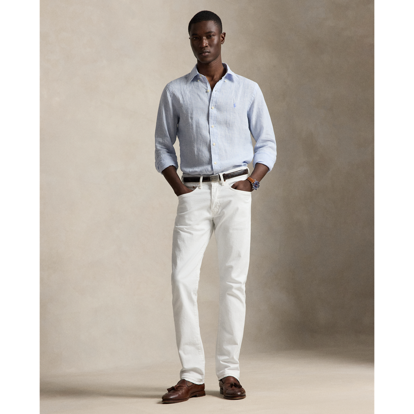 Рубашка Ralph Lauren Classic Fit Striped Linen, цвет: Синий / Белый — фото 1