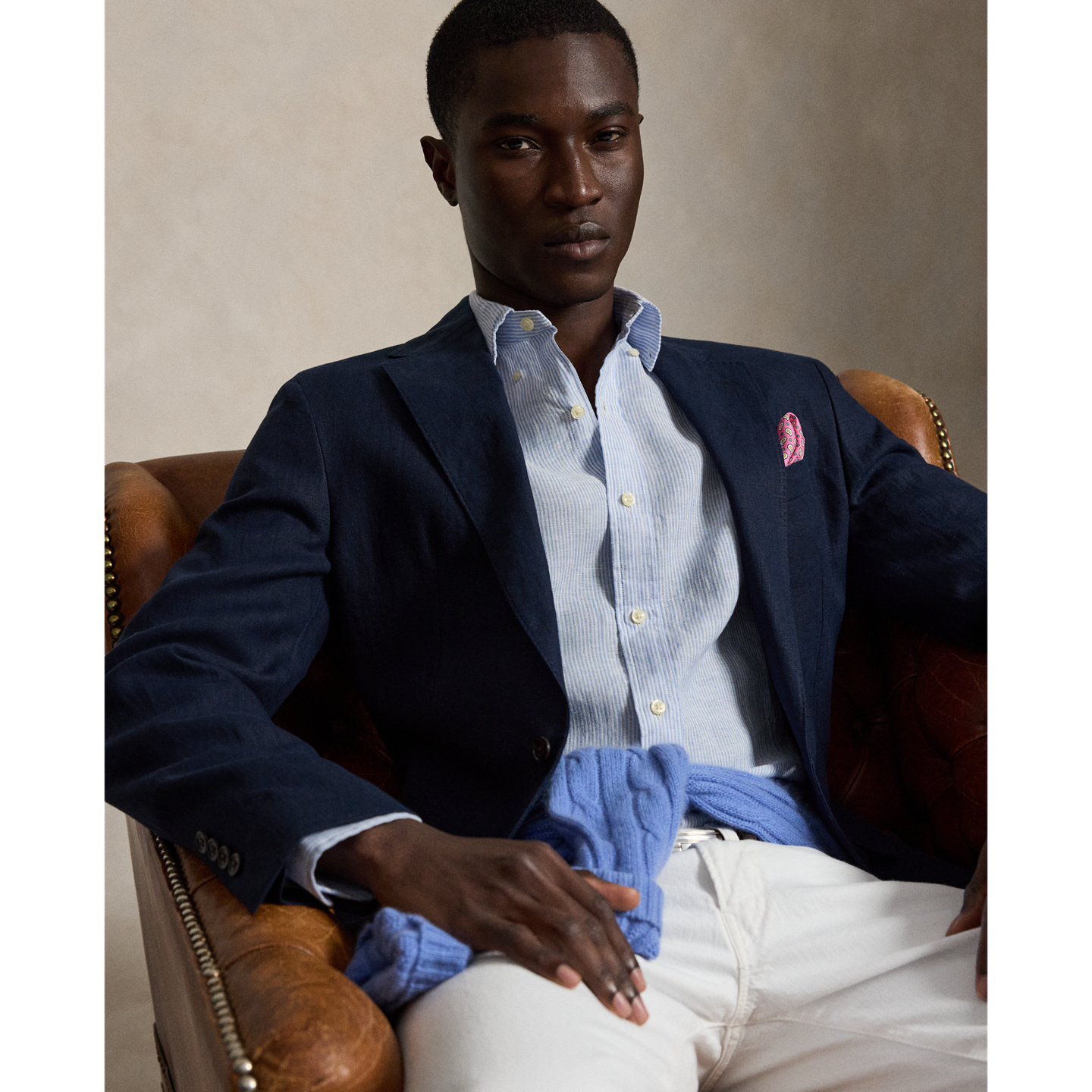 Рубашка Ralph Lauren Classic Fit Striped Linen, цвет: Синий / Белый — фото 4
