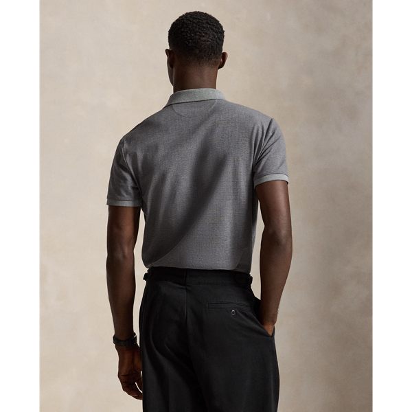 Custom-Slim-Fit Piqu&eacute;-Poloshirt Polo Ralph Lauren in Glencheck&nbsp;&ndash; Kl. Grau mel. 5