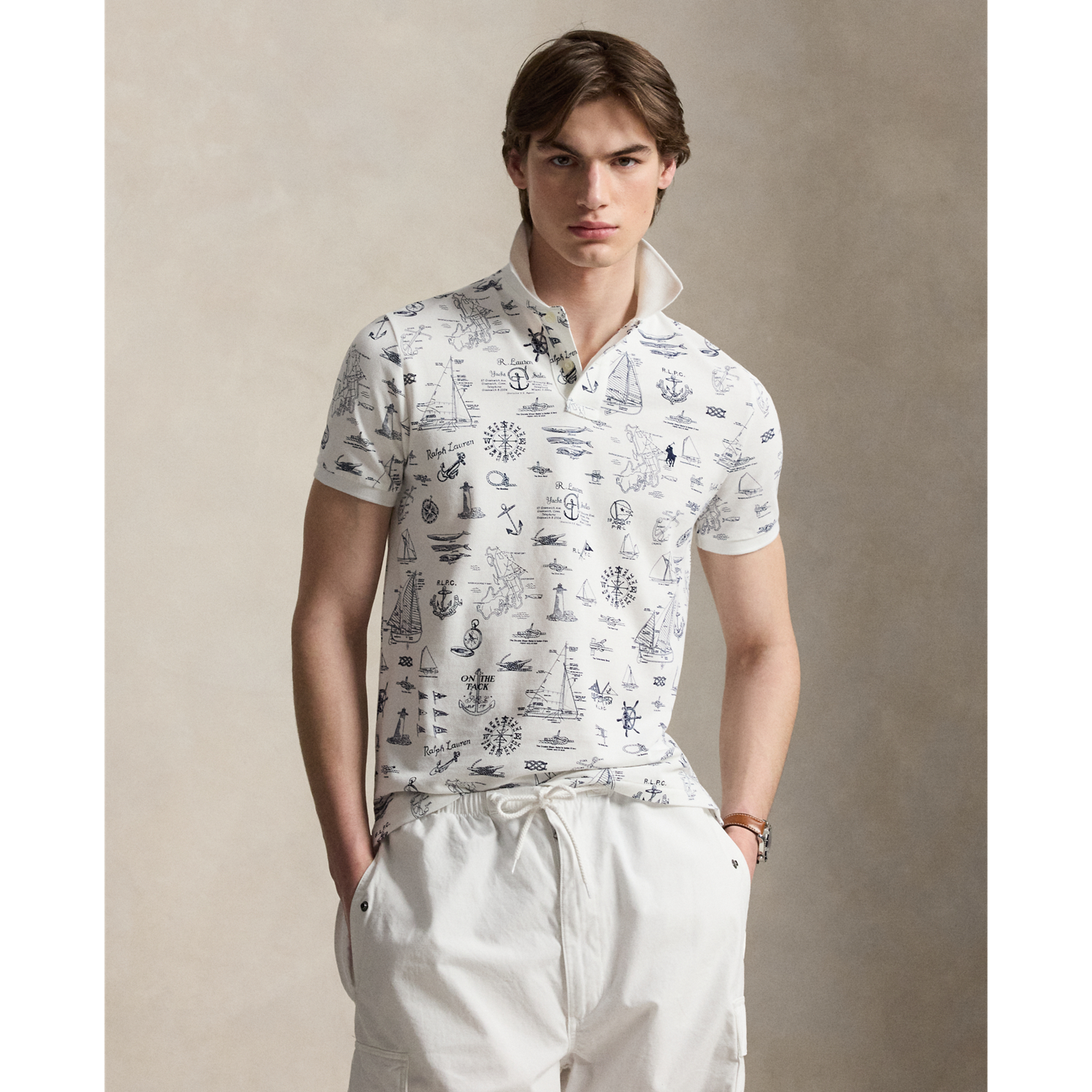 Мужское поло Ralph Lauren Custom Slim Fit Nautical Mesh Polo, цвет: Белый — фото 5