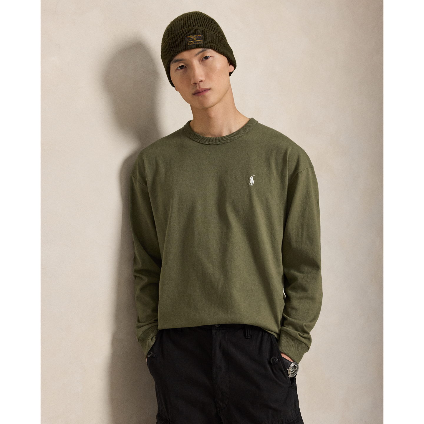 Мужская футболка Ralph Lauren Relaxed Fit Jersey Long-Sleeve T-Shirt, цвет: Оливковый — фото 4